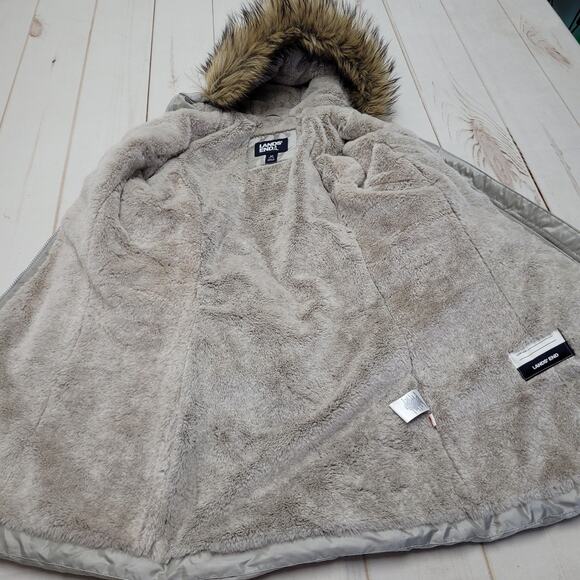 Lands End silver down alternative long puffer jacket winter coat fur - Picture 7 of 10